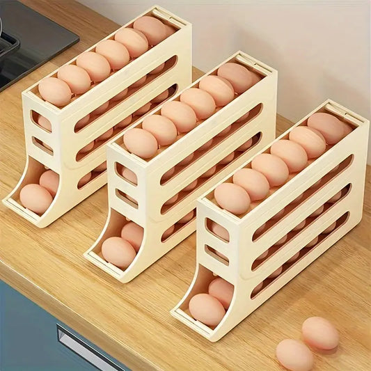 1 pc Large Capacity Refrigerator Egg Storage Box with Automatic Rolling Rack - Convenient ABS Material Egg Holder for Fresh Eggs