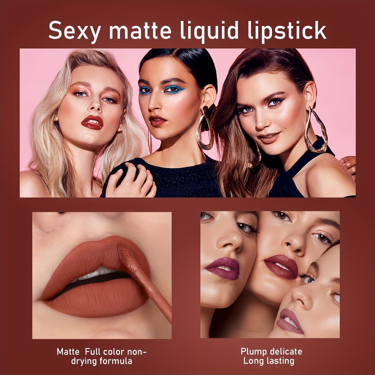 6 Pcs Matte Liquid Lipstick Set: Long-Lasting, Non-Stick, Waterproof, Suitable for All Skin Types - Pink, Purple, Red Hues