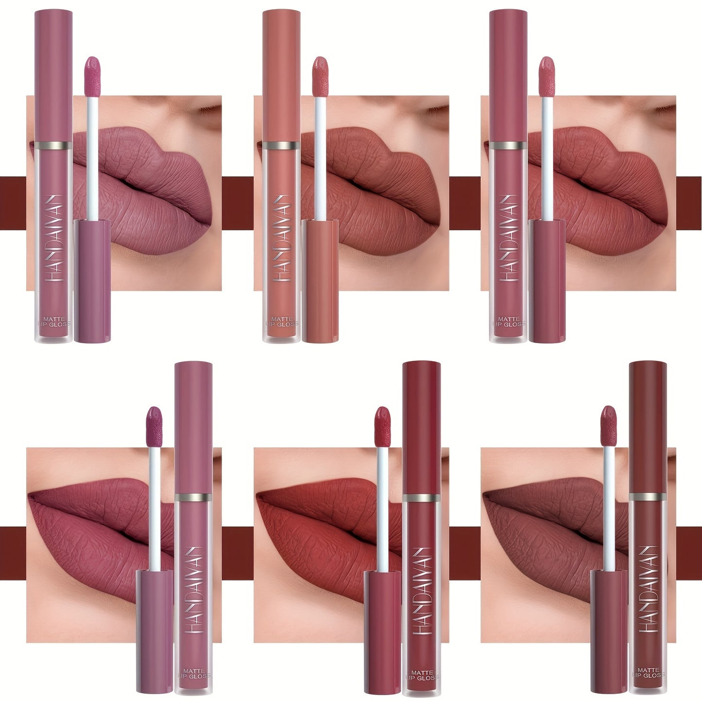 6 Pcs Matte Liquid Lipstick Set: Long-Lasting, Non-Stick, Waterproof, Suitable for All Skin Types - Pink, Purple, Red Hues