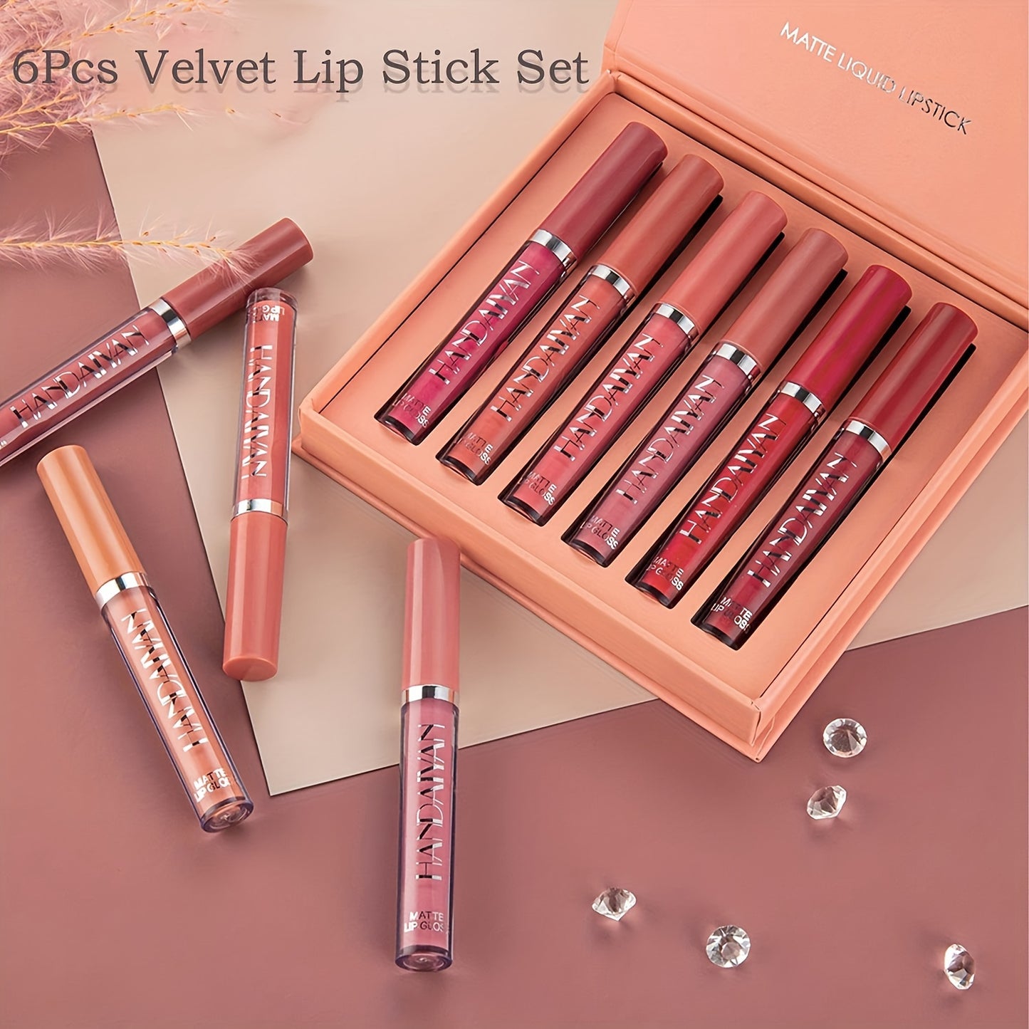 6 Pcs Matte Liquid Lipstick Set: Long-Lasting, Non-Stick, Waterproof, Suitable for All Skin Types - Pink, Purple, Red Hues