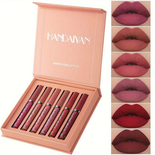 6 Pcs Matte Liquid Lipstick Set: Long-Lasting, Non-Stick, Waterproof, Suitable for All Skin Types - Pink, Purple, Red Hues